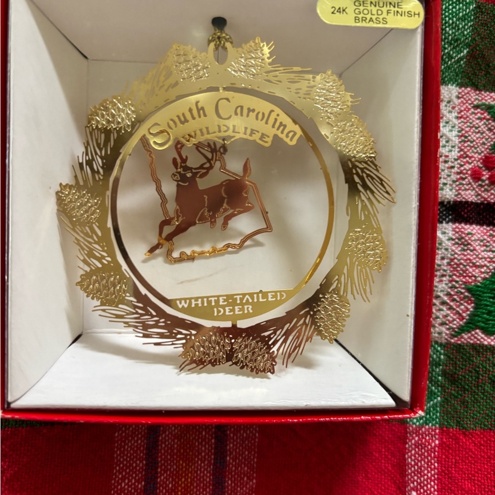 South Carolina Wildlife 24 K Gold over Brass Ornament NIB Vintage?